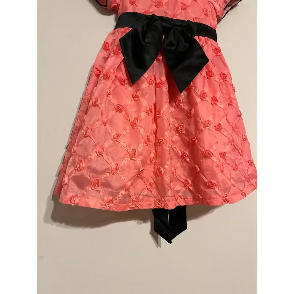 Joe Ella Lauri Dress Pink Rosettes Black Bow Size 4